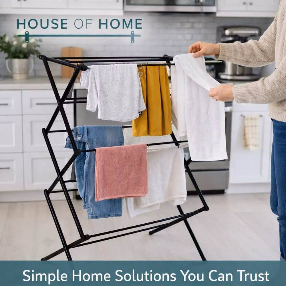 House of Home 3 Tier Folding Indoor Laundry Drying Rack, 16m Drying Capacity, Black – 4