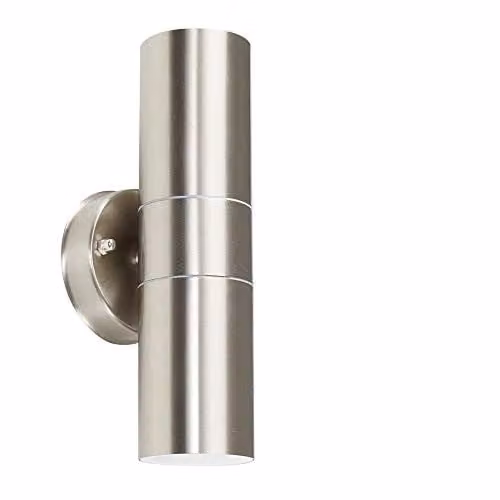 MiniSun Modern Silver Stainless Steel Up/Down Outdoor Security Wall Light with 5W Warm White LED Bulbs