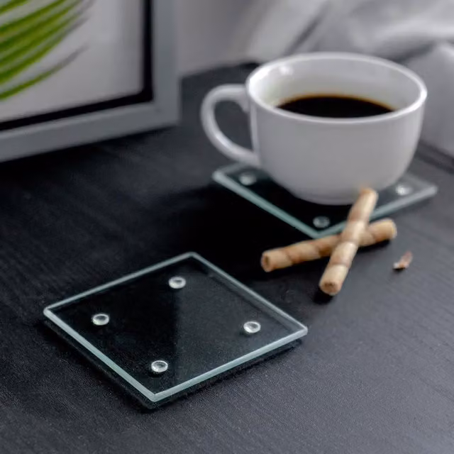 Harbour Housewares Set of 6 Square Glass Coasters, Transparent, Diameter: 10 cm