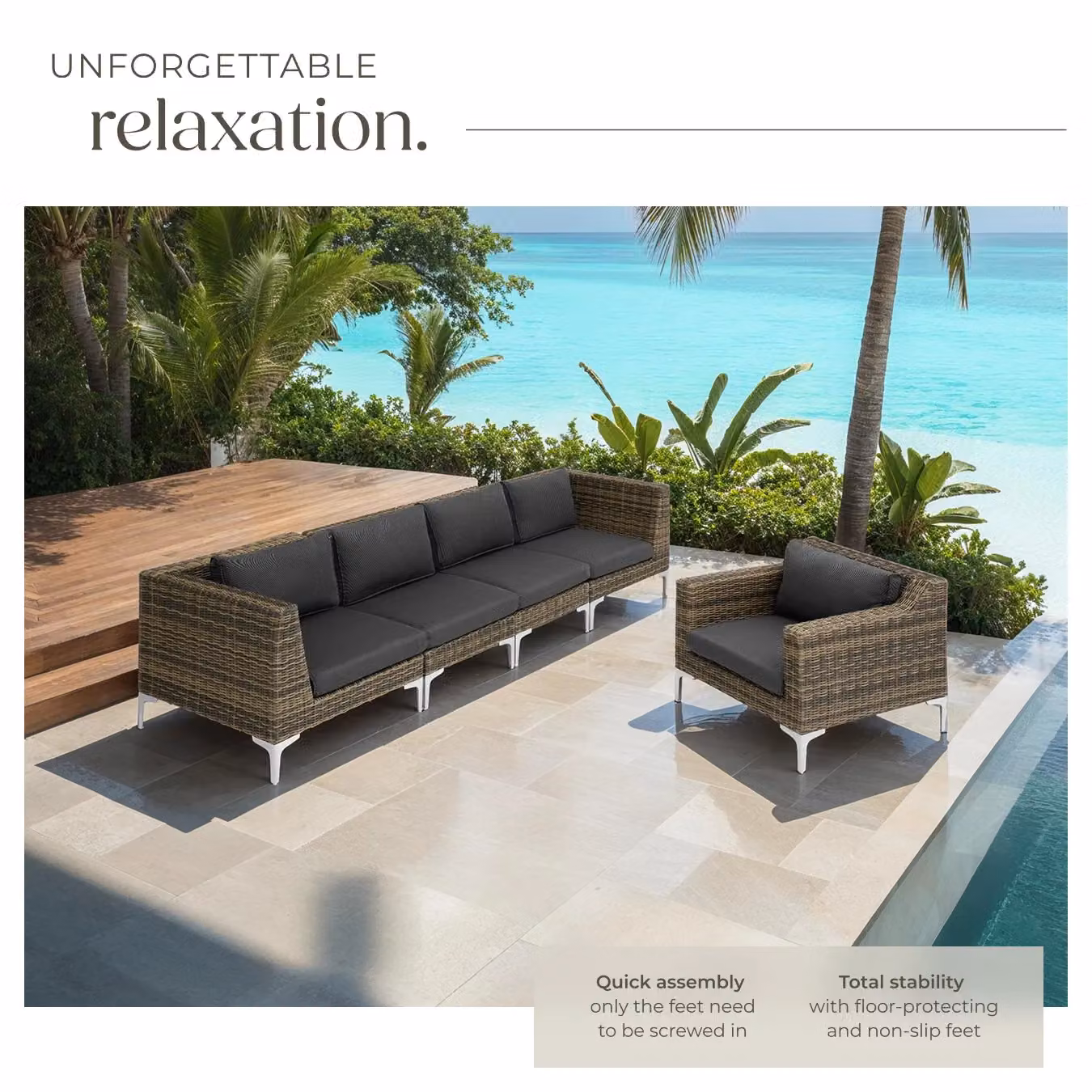 tectake Villanova Modular Rattan Left Corner Set in Dark Grey with Aluminium Frame – 4