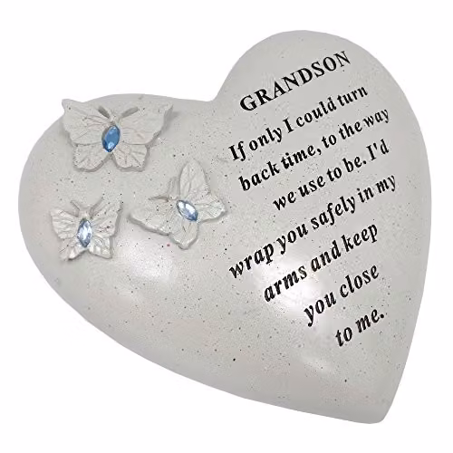 David Fischhoff Grandson Memorial Heart and Butterfly Ornament Plaque in Blue, Beige and White