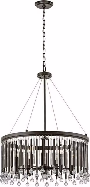 Loops 6 Bulb Suspended Ceiling Pendant Light Fitting in Brown Metal with Multicolour Crystal Details, E14 60W LED Compatible – 1
