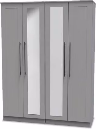 Welcome Beverley 4 Door Tall Mirrored Wardrobe in Grey and Black