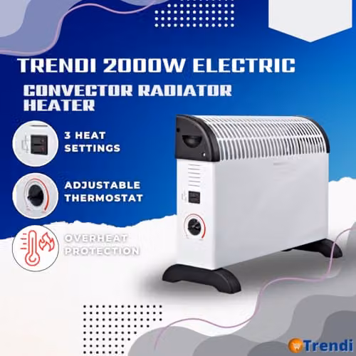 Trendi 2000W Electric Convector Heater in White with Thermostat and Overheat Protection – 4