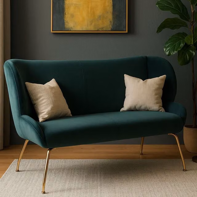 Orsina Modern 2 Seat Green Velvet Sofa with Gold Metal Legs by Interiors by Premier – 2