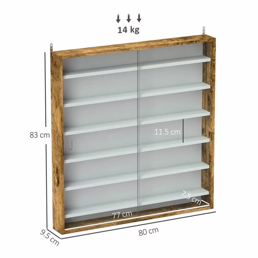 Nordara Rustic Brown Wall Mounted 7-Tier Display Cabinet with Glass Doors and Internal Shelves W/H: 100 x 100 cm – 2