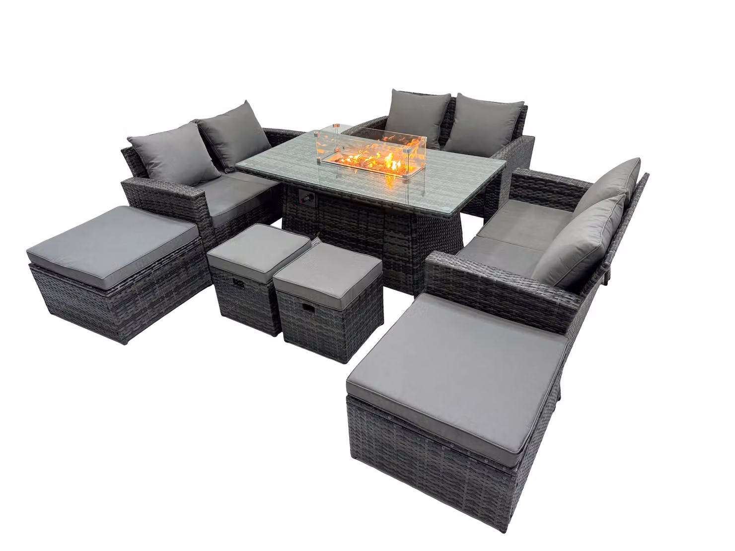 Fimous Outdoor Love Sofa Set and Gas Firepit Dining Table in Dark Grey – 2