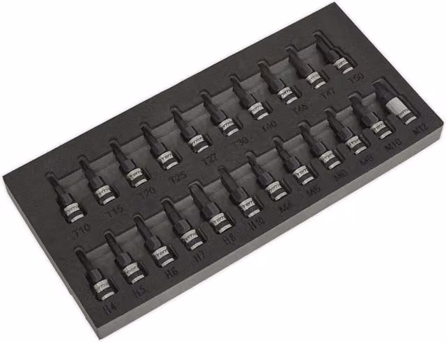 Loops 22pc TRX Star, Hex Key and Spline Socket Bit Set, 3/8 inch Square Drive, Chrome Vanadium Steel, Black and Multicolour – 1