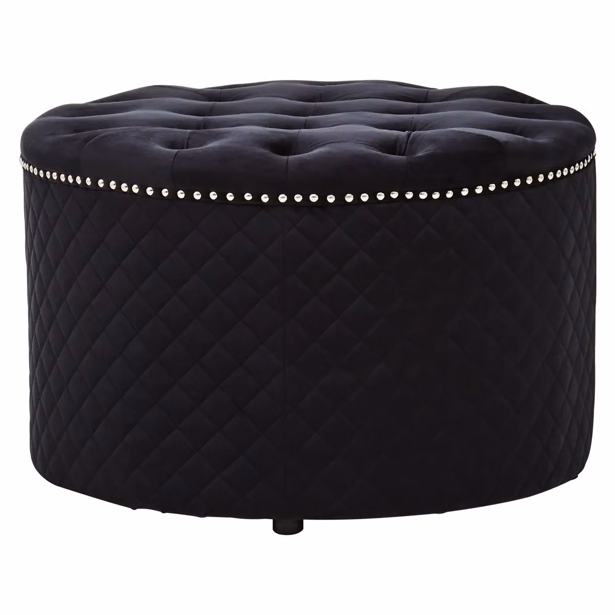 Orsina Round Black Velvet Ottoman with Button Tufted Seat and Stud Detail Sides – 5