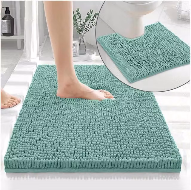 Gaveno Cavailia Loop Bath Mat in Duck Egg Blue, Non-Slip and Machine Washable Microfibre Chenille
