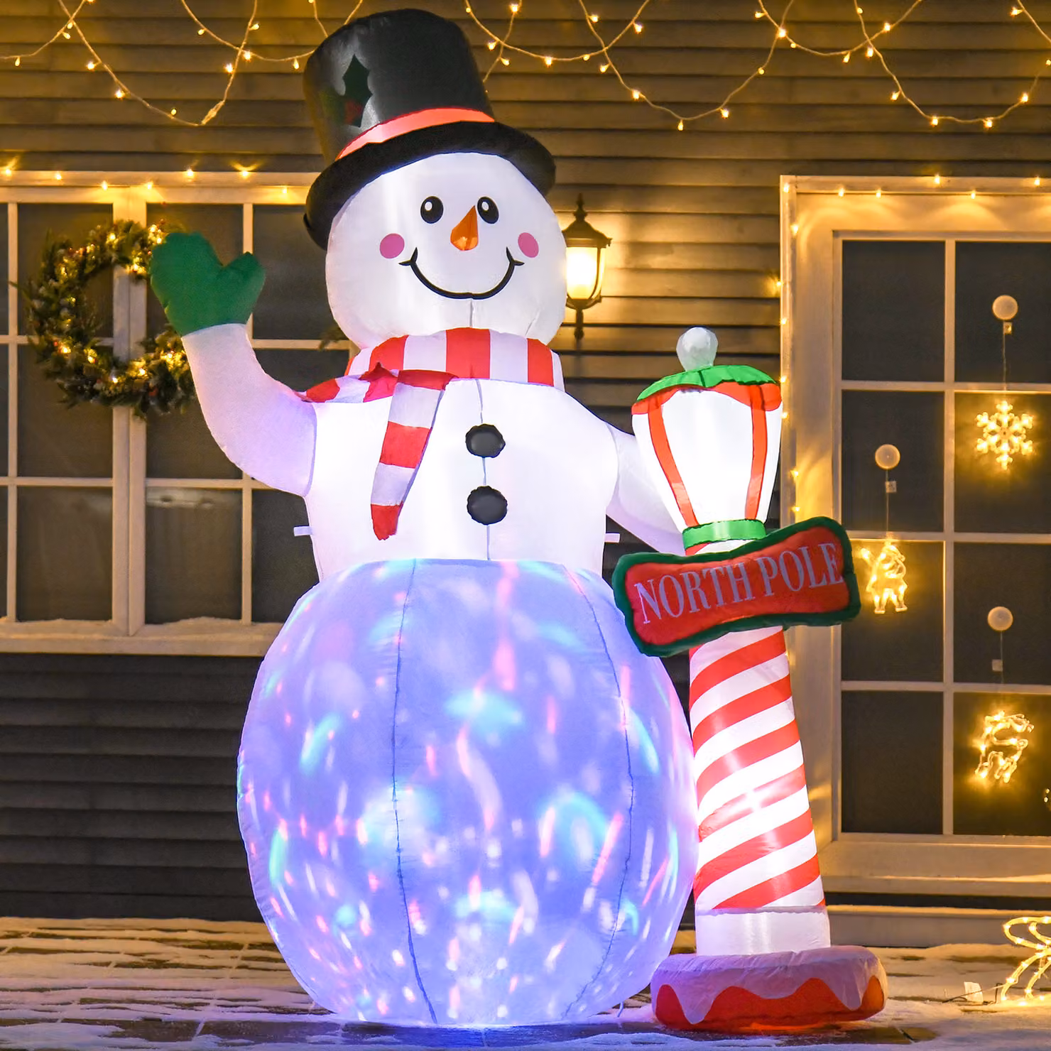 HOMCOM 2.4m Tall Inflatable Christmas Snowman with Street Lamp, Lighted White Decoration for Indoor and Outdoor Garden Use – 2