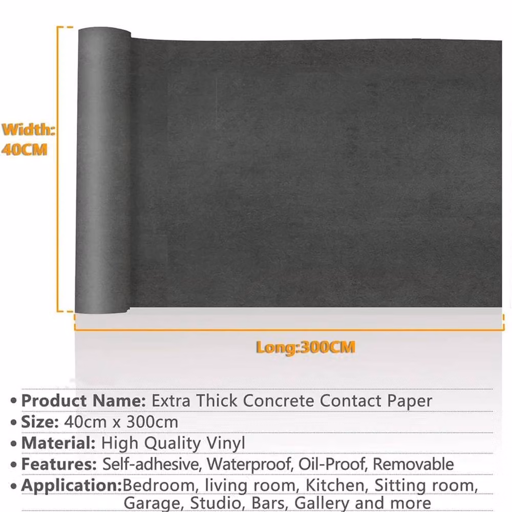 PAWNORA Dark Grey Concrete Effect Plain Self-Adhesive Wallpaper – 2