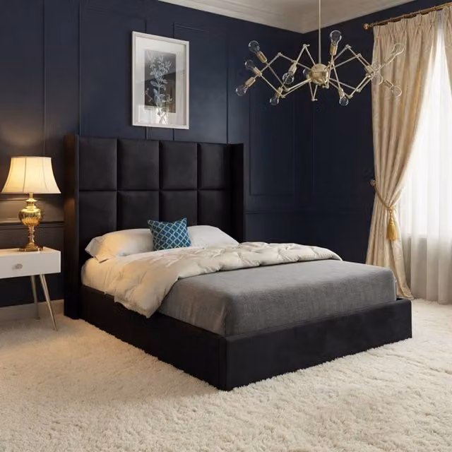 Casani Riversdale Small Single Upholstered Designer Bed Frame in Black Soft Velvet