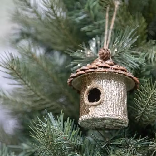 Shatchi 3Pcs Gold Sequin Birdhouse Hanging Christmas Tree Pendants, W/H: 10 x 11 cm – 3