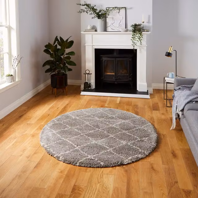 Royal Nomadic Terrys Modern Round Diamond Rug in Grey, Diameter: 160 cm