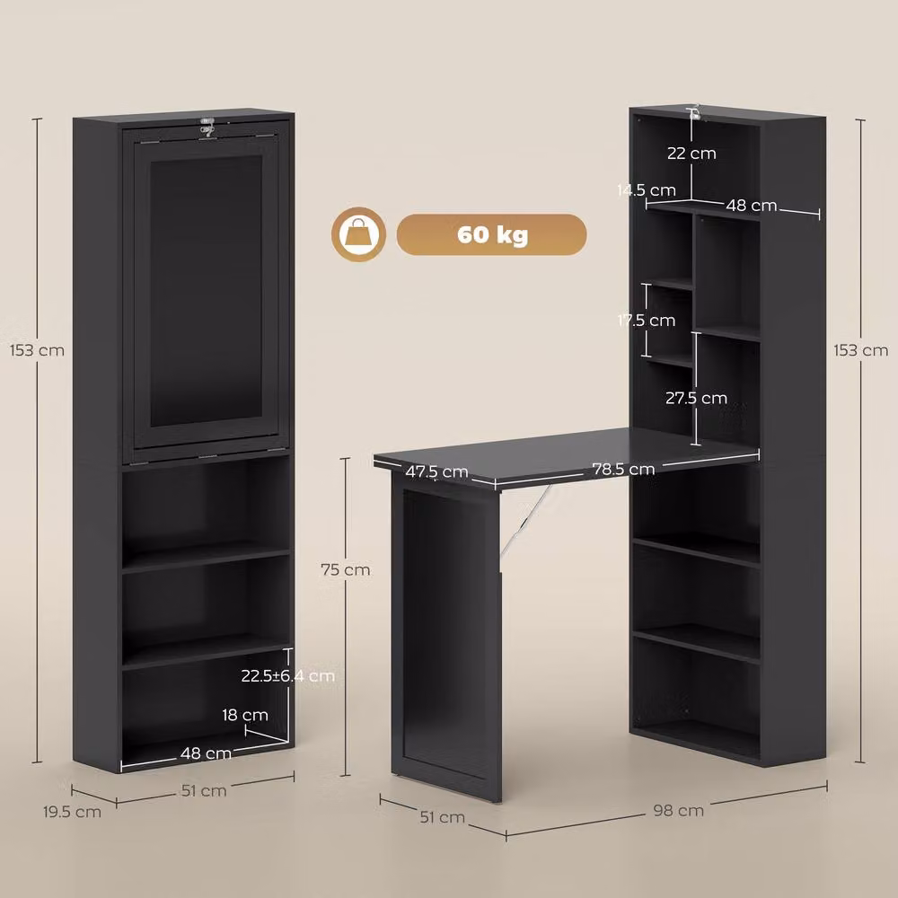 Rolipo Three-Part Modern Computer Desk with Storage and Chalkboard in Black – 5