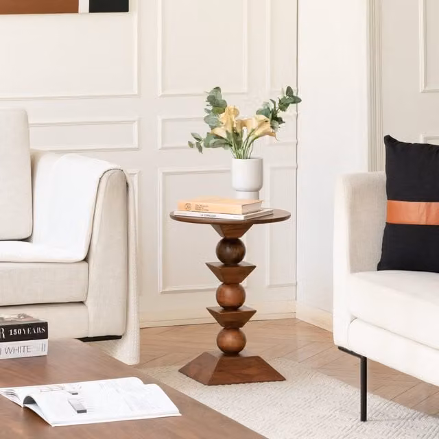 MH London Gino Round Solid Wood Side Table in Walnut
