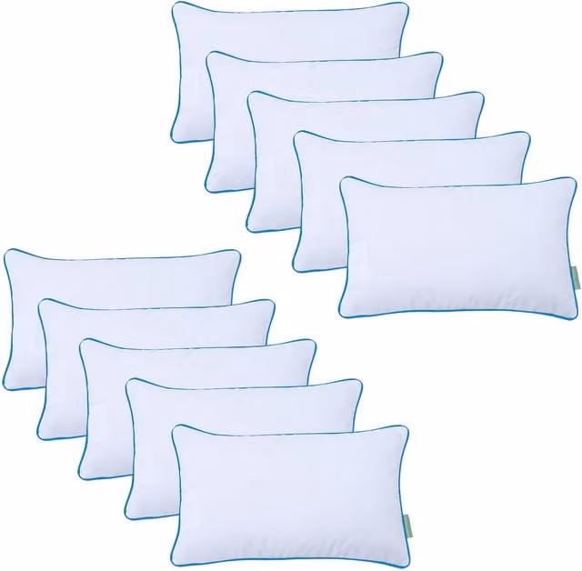 Gardenista White Rectangular Pillow with Turquoise Piping and Removable Stain Repellent Cover