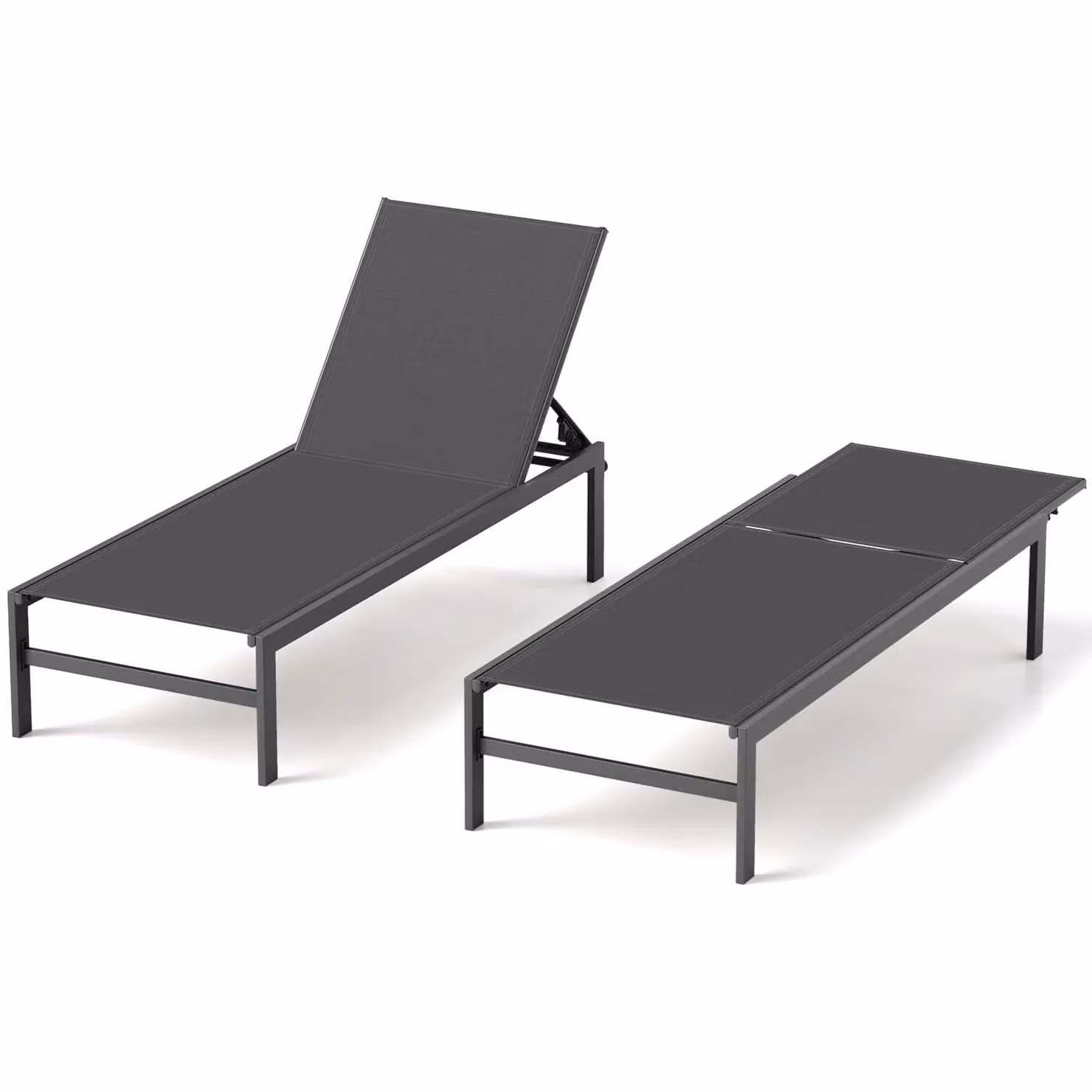 Gymax Aluminium Chaise Lounge Chair Patio Recliner with Adjustable Backrest in Grey – 6