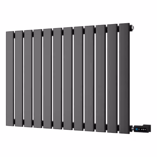 UK Radiators Typhoon Black Horizontal Designer Electric Flat Tube Radiator with WIFI App Control W: 81.6 cm, H: 60.0 cm – 2