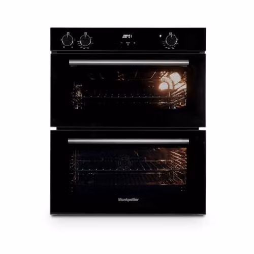 Montpellier MBUDO72 Black Built-Under Double Electric Oven with 39L and 53L Capacity and A/A Energy Rating – 1