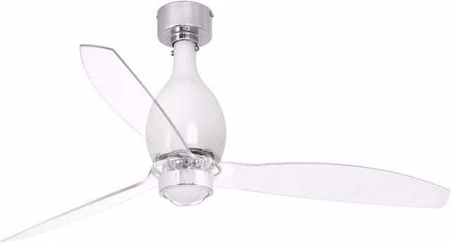 Faro Mini-Eterfan LED Ceiling Fan in White and Transparent with Remote Control and 3000K Warm White Light