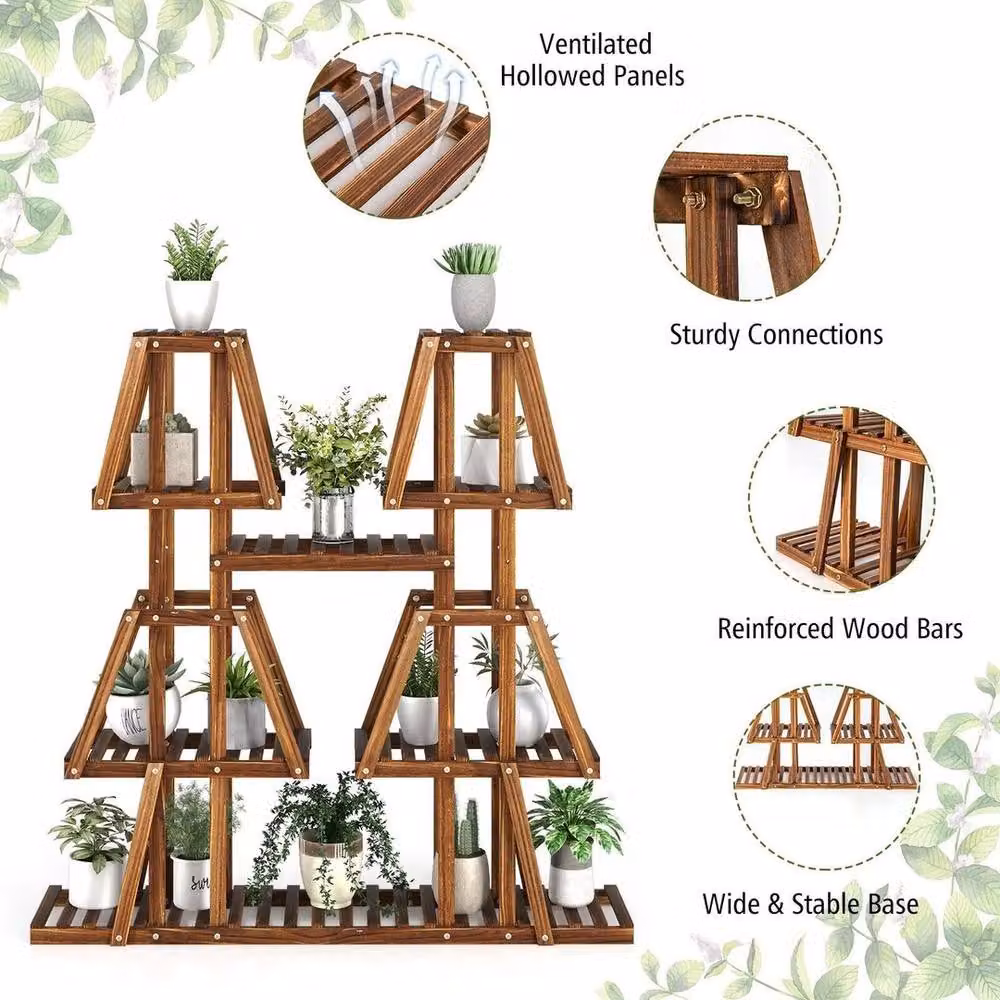 Kelvenix 5-Tier Modern Wood Plant Stand in Brown, W/D/H: 27.0 x 27.0 x 114.0 cm – 4