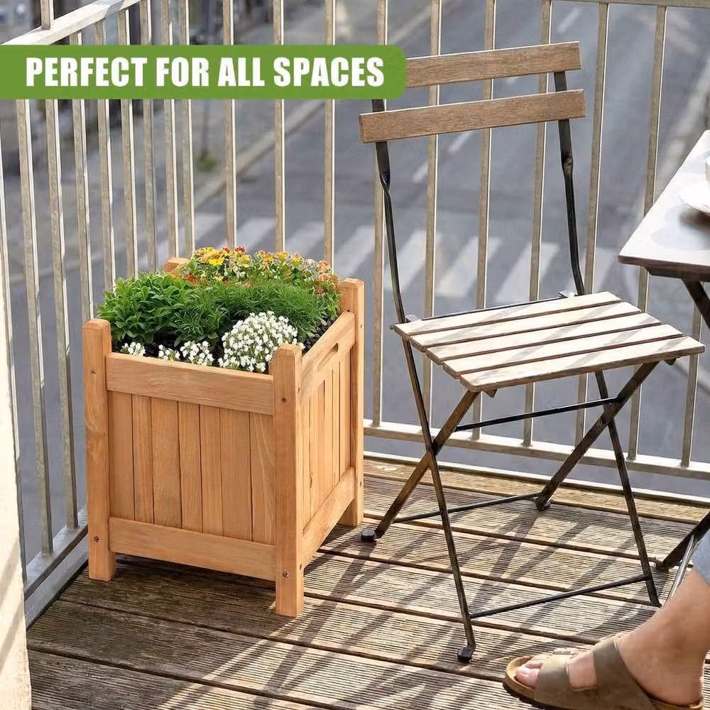SPETLEK Set of 2 Brown Wooden Square Garden Planter Tubs, W/D/H: 30 x 38 x 30 cm – 3