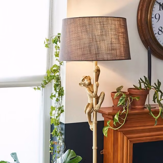 ValueLights Modern Grey and Gold Floor Lamp with Fabric Cylinder Shade – 1
