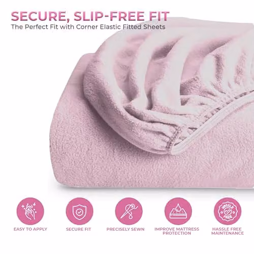 Snug City Teddy Fleece Fitted Sheet, Pink, Super King, W/D/H: 200 x 200 x 30 cm – 3