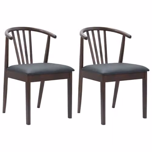 vidaXL Set of 2 Dining Chairs in Solid Rubberwood with Synthetic Leather, Black and Light Brown – 1