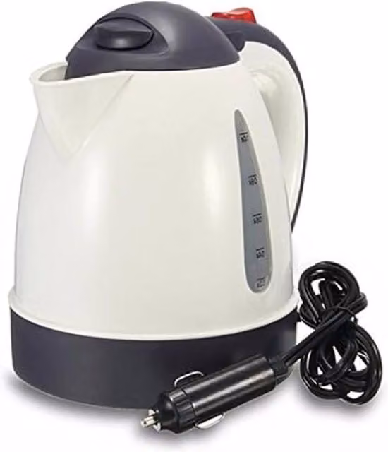 BARGAINS-GALORE 12v Electric Travel Car Kettle in White and Multicolour with Auto Shut-off and Foldable Design