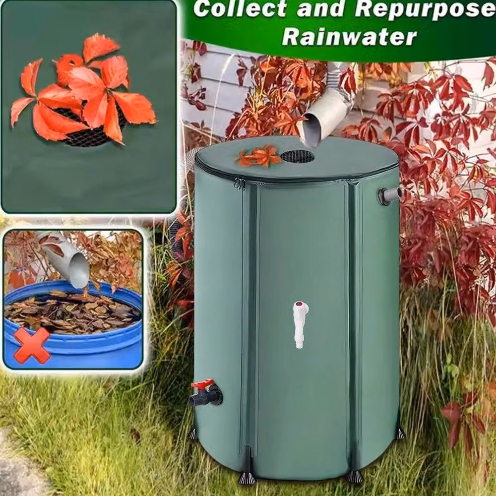 FLAVORA 50 Collapsible Water Butt Set with Stand, Green, W: 100 cm, D: 15 cm – 2