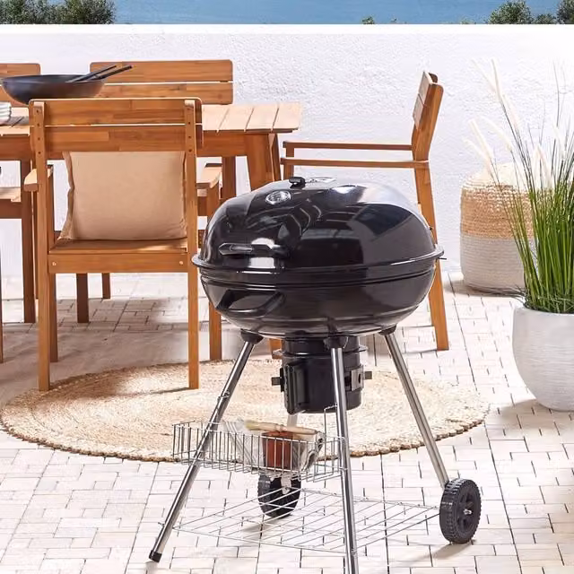 Wyld and Coco Black Steel Charcoal BBQ Grill with Lid, Warming Rack, Thermometer and Wheels, W/D/H: 59.0 x 92.0 x 59.0 cm – 1