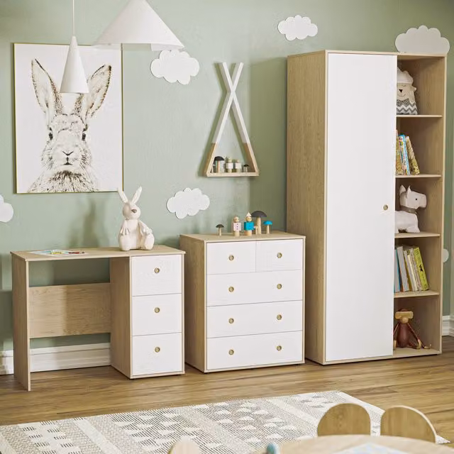 Vida Designs Junior Vida 3 Piece Childrens Bedroom Set in White and Oak MDF
