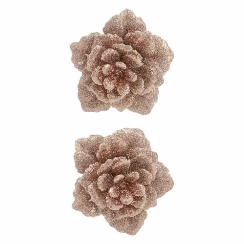 VFM e-Store 2 Pack Clip-On Glitter Flower Christmas Decorations in Rose Gold, W/D/H: 18 x 10.1 x 4.6 cm – 2