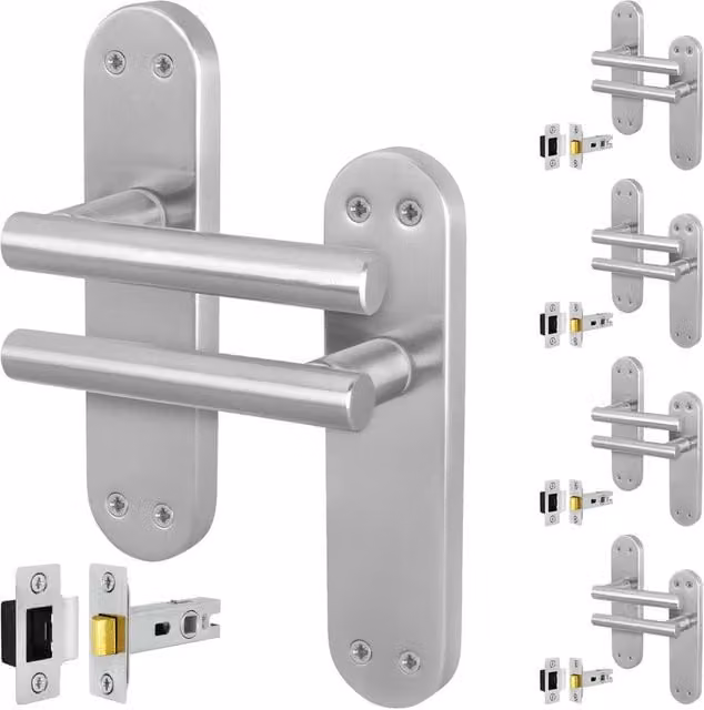 AFIT Satin T-Bar Door Handle Latch Backplate Set in Silver, 5 Pairs – 1