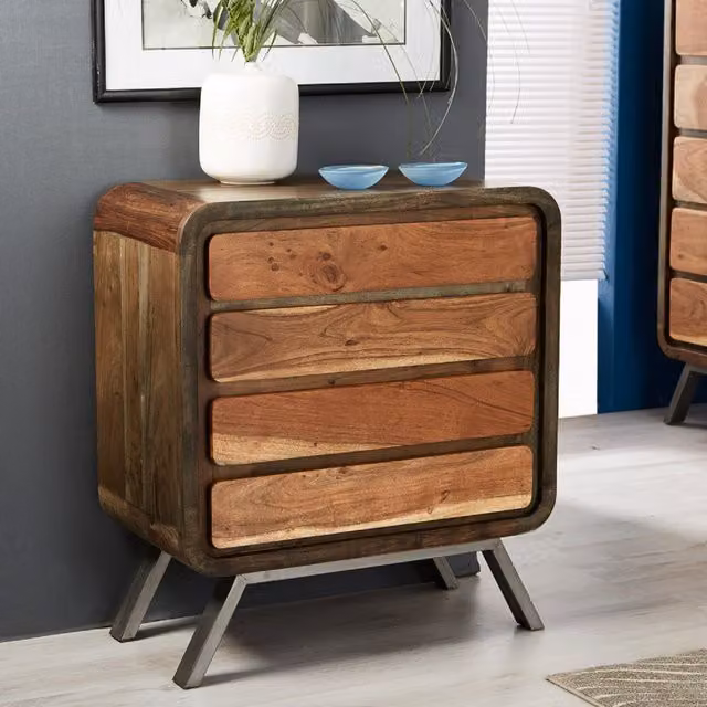 IH Design Retro Brown Metal and Wood 4 Drawer Chest of Drawers