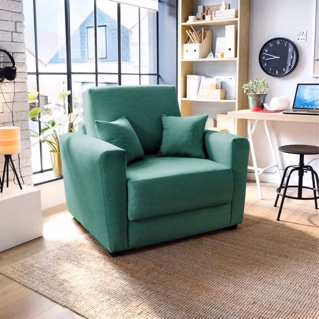 Abakus Direct Modern Tub Single Sofa Bed in Green Velvet Fabric