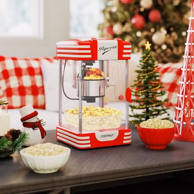 Costway Theatre Style Popcorn Machine in Red with Kernel Scoop and Oil Spoon
