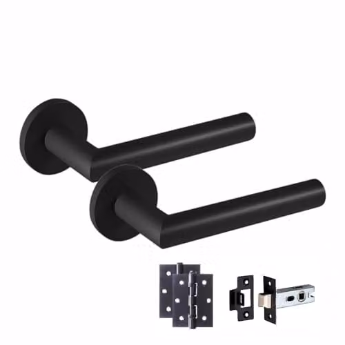 Golden Grace Mitred Door Handles Latch and Hinge Pack in Matt Black Finish – 1