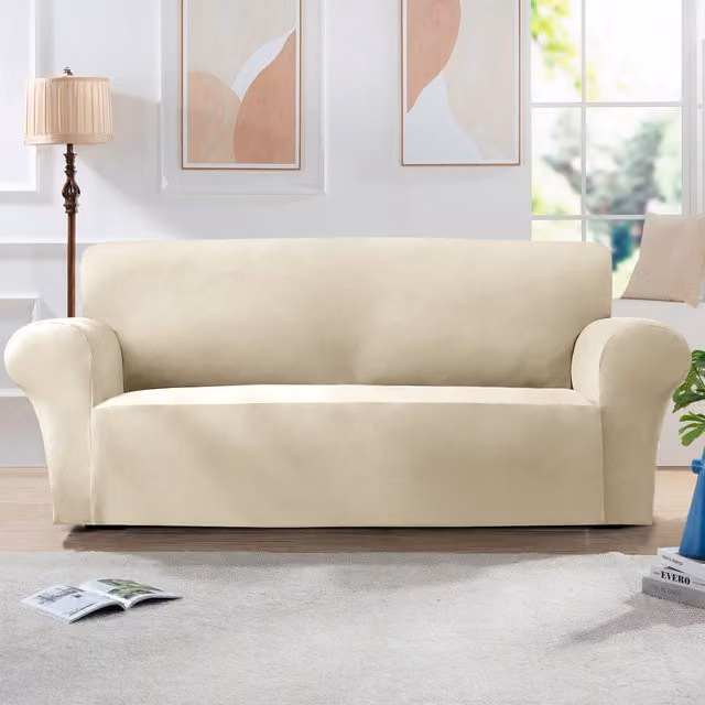 Home Republic Beige Mink Velvet Stretch Armchair Cover