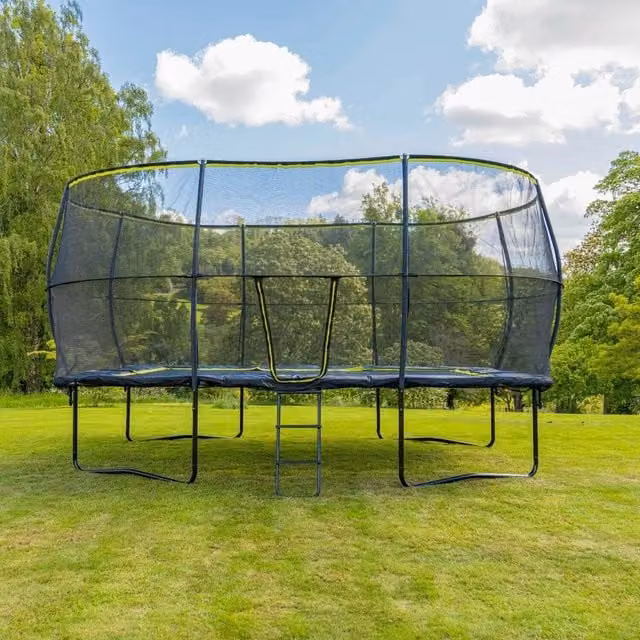 Rebo Base Jump 2 Rectangular Garden Trampoline with Halo II Enclosure, Black