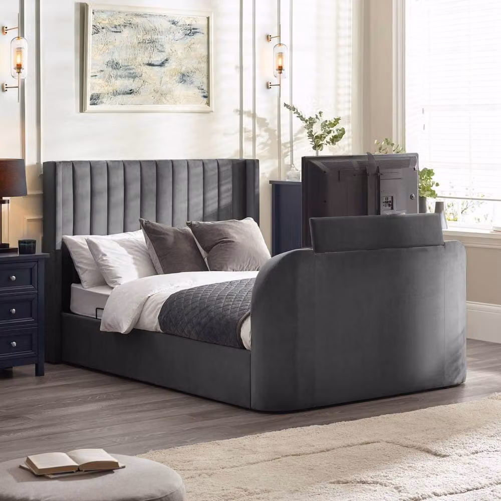 Cheshire Hickory Dark Grey Upholstered Super King TV Ottoman Storage Bed with Lift Up Base W/D/H: 180 x 200 cm – 3