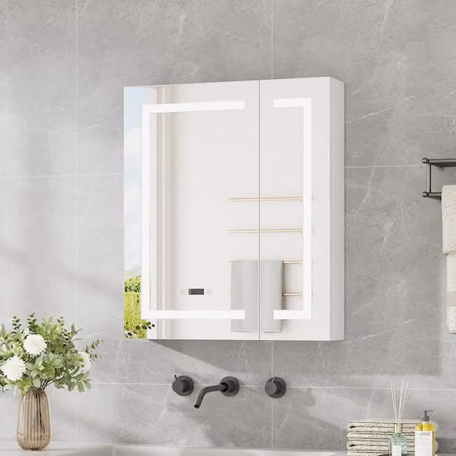 Lifeideas White Wall Mounted Bathroom LED Cabinet Mirror with Shaver Socket and Integrated Lighting