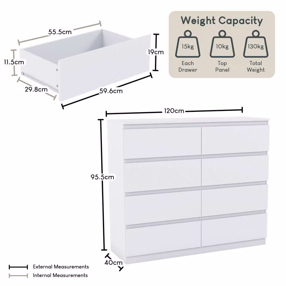 HD Designs Denver 8 Drawer Chest of Drawers in White – 3