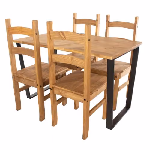 Core Products Texas 5-Piece Industrial Dining Set with Pine Tabletop and Four Brown Wax Finish Chairs – 2