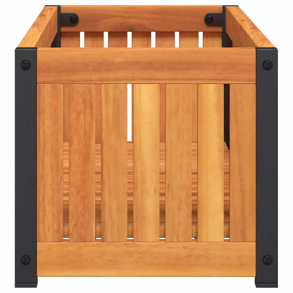 Berkfield Home Garden Planter in Brown, Solid Wood and Steel, W: 80 cm, D: 30 cm, H: 27.5 cm – 3