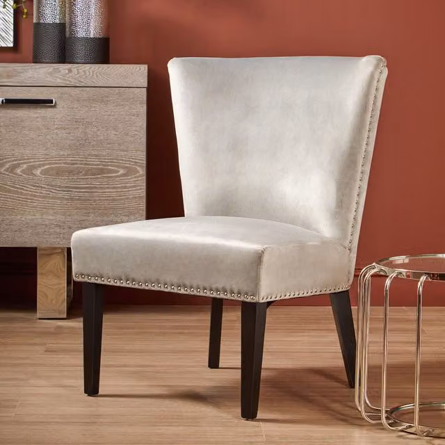Orsina Silver Velvet Upholstered Wing Dining Chair with Wooden Legs – 2