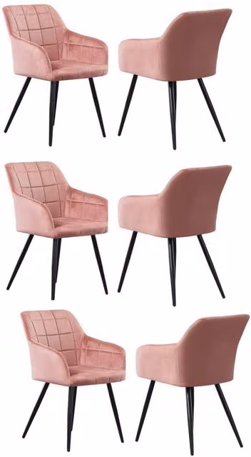 Life Interiors Set of 6 Camden Modern Velvet Dining Chairs with Armrests and Black Metal Legs in Pink – 2
